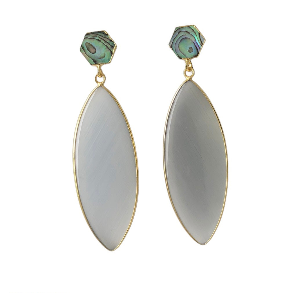 Abalone Hex Drop Earrings