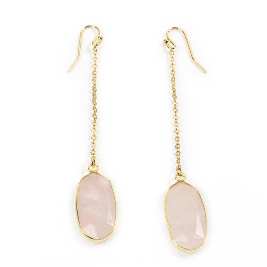Rose Quartz Chain Earrings