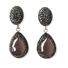 Load image into Gallery viewer, Pink Catseye Teardrop and Pave Earrings