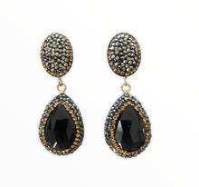 Load image into Gallery viewer, Black Onyx Teardrop and Pave Earrings