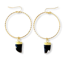 Load image into Gallery viewer, Black Onyx Hoops in Yellow Gold