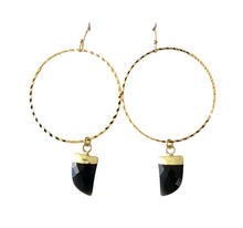 Load image into Gallery viewer, Black Onyx Hoops in Yellow Gold