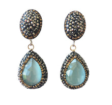 Load image into Gallery viewer, Aquamarine Teardrop and Pave Earrings
