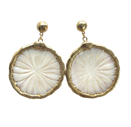 Mother-of-Pearl Sunburst Medallion Earrings