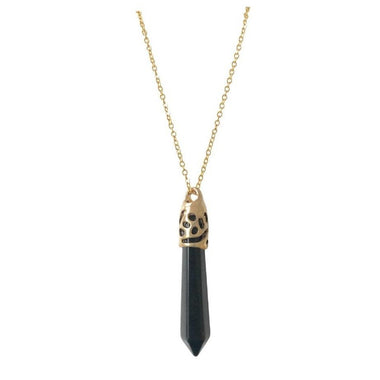 Bullet Shape Black Onyx Necklace in Yellow Gold