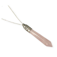 Load image into Gallery viewer, Bullet Shape Rose Quartz Necklace in White Gold