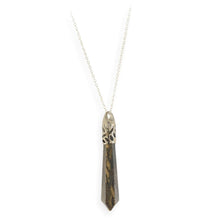 Load image into Gallery viewer, Bullet Shape Tigers Eye Necklace in White Gold