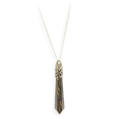 Bullet Shape Tigers Eye Necklace in White Gold