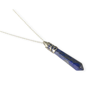 Bullet Shape Lapis Lazuli Necklace in White Gold