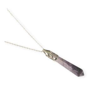 Bullet Shape Amethyst Necklace in White Gold