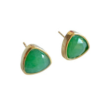 Load image into Gallery viewer, Green Onyx Trillion Stud Earrings
