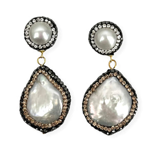 Freshwater Pearl and Pavé Earrings
