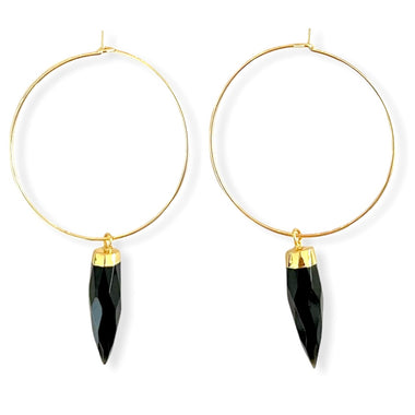 Black Onyx Dangle Hoop Earrings
