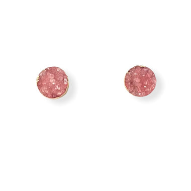 Pink Druzy Round Stud Earrings