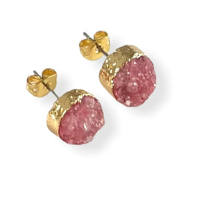 Pink Druzy Round Stud Earrings