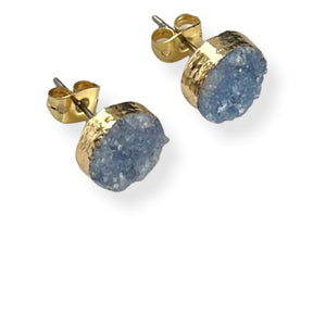 Blue Druzy Round Stud Earrings