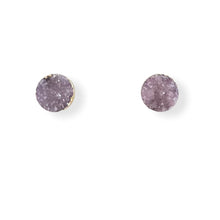 Load image into Gallery viewer, Purple Druzy Round Stud Earrings