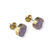 Load image into Gallery viewer, Purple Druzy Round Stud Earrings