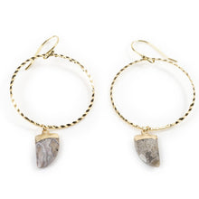 Load image into Gallery viewer, Mexican Grey Agate Yellow Gold Hoops