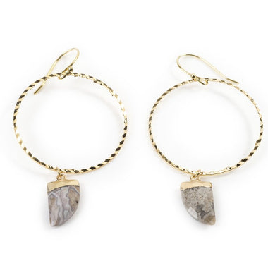 Mexican Grey Agate Yellow Gold Hoops