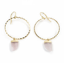 Load image into Gallery viewer, Rose Quartz Yellow Gold Hoops