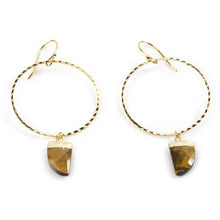 Load image into Gallery viewer, Tigers Eye Yellow Gold Hoops