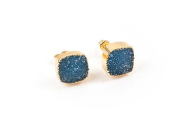 Blue Druzy Stud Earrings
