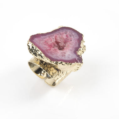 Pink Agate Geode Ring