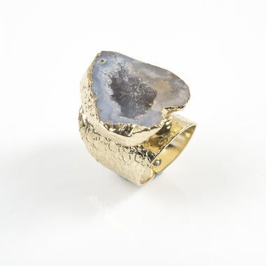 Grey Agate Geode Ring